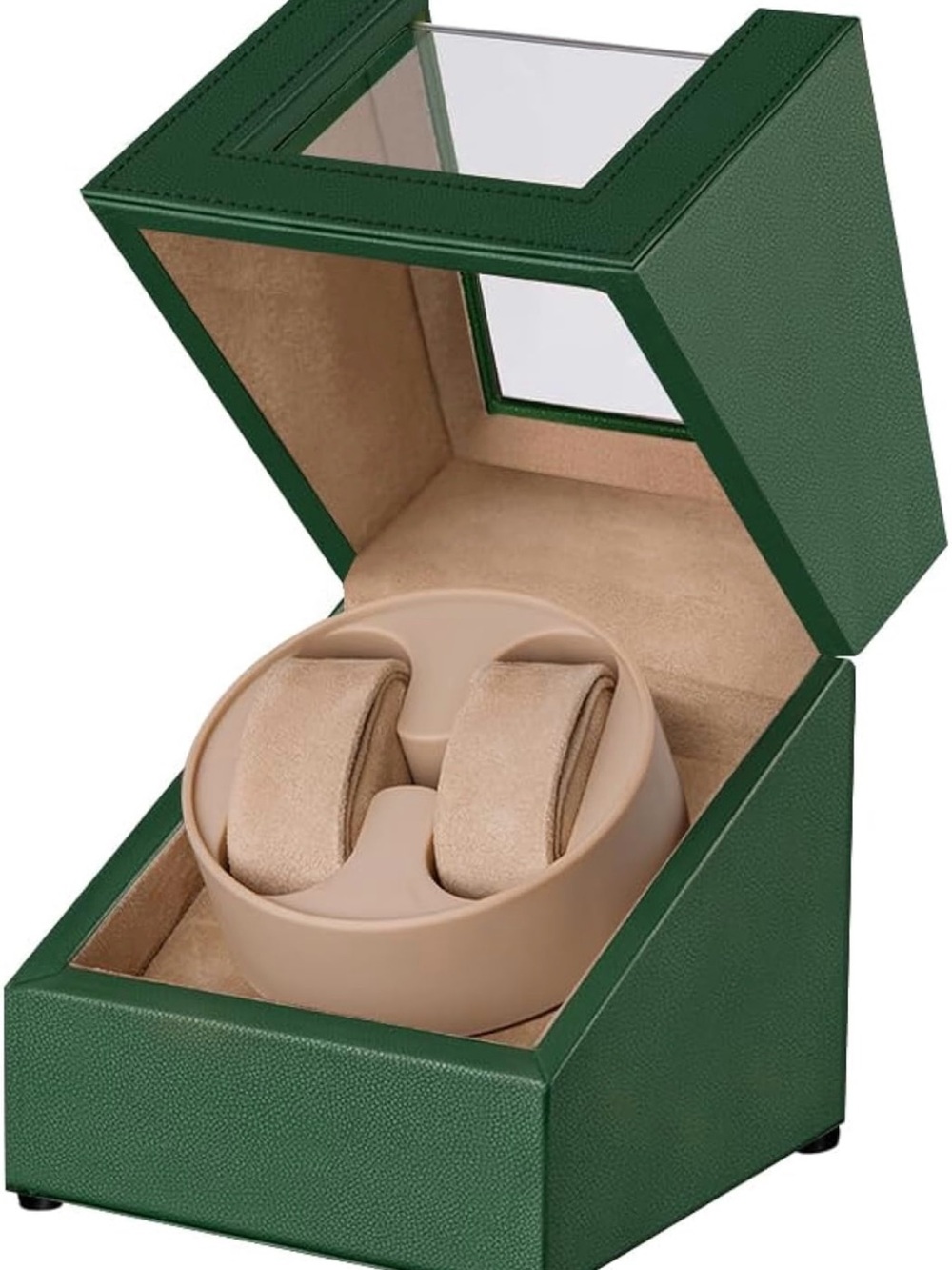 Watch Winder Box in Dark Green with Beige Interior - Unbranded
